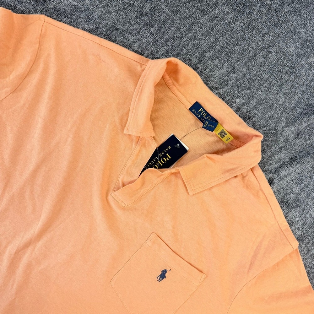 Polo Ralph Lauren Men 2XLT Peach Pink Cotton Linen Split Neck Pocket Polo Shirt